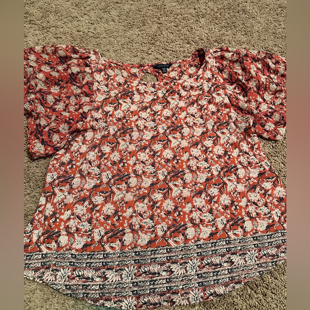 Lucky Brand Rust Floral Puff Sleeve Blouse